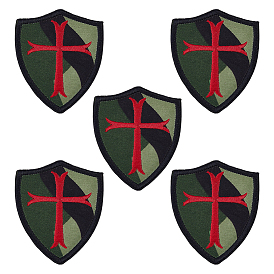 5 Stück Polyester-Tarnmuster-Schild-Kreuz-Aufnäher, Taktisches Abzeichen mit Klettverschluss
