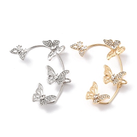 Butterfly Crystal Rhinestone Cuff Earrings for Girl Women Gift, Brass Earrings for Non-Piercing Ear