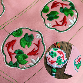 Embroidered koi lotus leaf sachet fabric diy embroidered lotus koi sachet embroidery piece