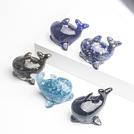 Resin Dolphin Display Decoration, with Natural Gemstone Chips inside Statues for Home Office Decorations