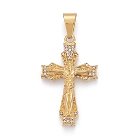 Easter 304 Stainless Steel Pendants, with Crystal Rhinestone, Crucifix Cross
