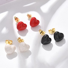 Латунь серьги, с эмалью, стойки покрытие, долговечный, без свинца и без кадмия, сердце, реальный 18 k позолоченный