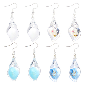 4 пары 4 стили серьги-подвески из прозрачной светящейся смолы и акрила в форме раковины, с 304 фурнитурой из нержавеющей стали