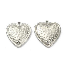 304 Stainless Steel Pendants, Textured Heart Charm