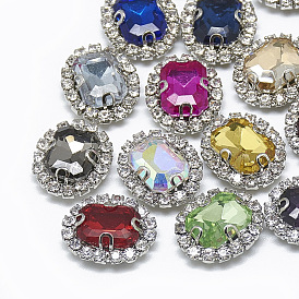 Sew on Rhinestone, Multi-strand Links, Glass Rhinestone, with Platinum Tone Brass Prong Settings, Garments Accessories, Oval