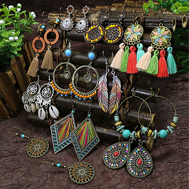 Bohemian Fringe Earrings Ethnic Geometric Drop Shell Ear Jewelry for Women