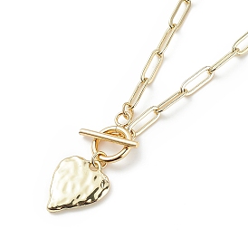 Alloy Heart Pendant Necklace with Brass Paperclip Chains for Woman