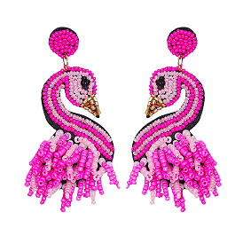 Bold Flamingo Earrings with Handcrafted Beaded Detail for Women