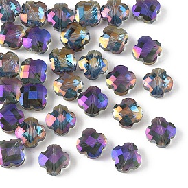 30 шт. Гальванические стеклянные бусины, Четыре листа клевера, граненые