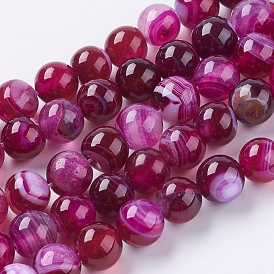 Agate à rayures naturelles / brins de perles d'agate, teint, ronde, Grade a, 10mm, Trou: 1.2mm
