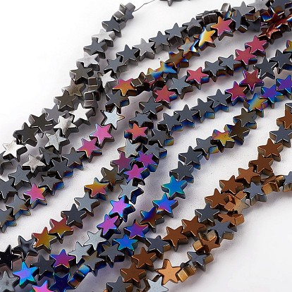Electroplated Non-magnetic Synthetic Hematite Beads Strands, Half Plated, Star