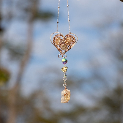 Natural Citrine Suncatchers, for Home Bedroom Hanging Decorations, Heart