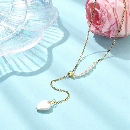 Регулируемый кулон в форме сердца из натурального барочного жемчуга кеши 304 цепочка из нержавеющей стали в форме буквы Y, колье-лариата для женщин, белые