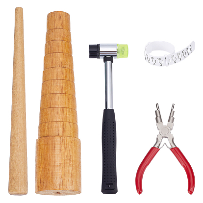 6 -в- 1 клещи для снятия хомута, пластиковая калибровочная машина, дерево кольцо увеличитель палку инструмент оправки грохот, Деревянные круглые, двусторонний мягкий пластиковый молоток