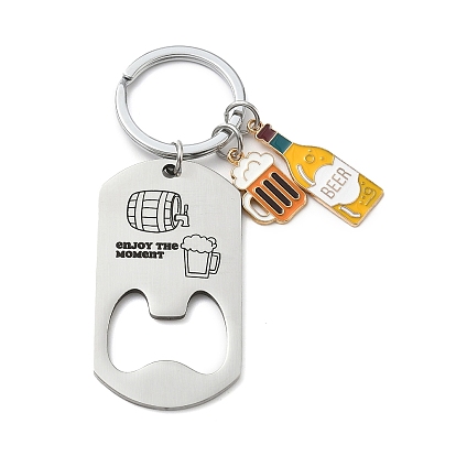 201 брелки-открывашки для пивных бутылок из нержавеющей стали желтого цвета с эмалью, С кольцами