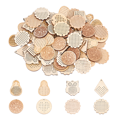80Pcs 8 Style Doll Wooden Pendants, Mixed Shapes