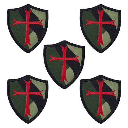 5 Stück Polyester-Tarnmuster-Schild-Kreuz-Aufnäher, Taktisches Abzeichen mit Klettverschluss