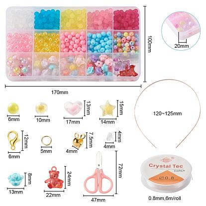 DIY Jewelry Making Kits for Kids, Including Opaque & Transparent Acrylic Beads, Zinc Alloy Lobster Claw Clasps, Scissors, Iron Jump Rings & Hair Band Findings & Bead Tips, Plastic Ear Nuts