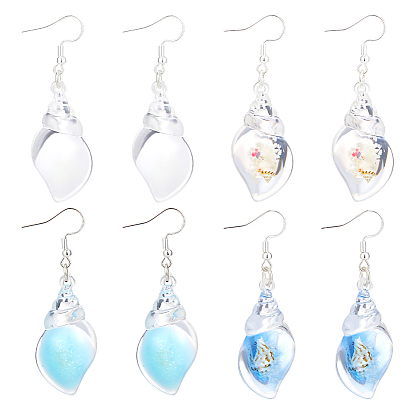 4 пары 4 стили серьги-подвески из прозрачной светящейся смолы и акрила в форме раковины, с 304 фурнитурой из нержавеющей стали
