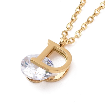 Crystal Rhinestone Initial Letter D Pendant Necklace, Ion Plating(IP) 304 Stainless Steel Jewelry for Women