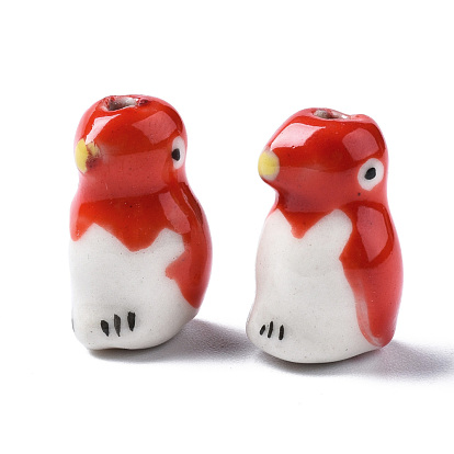 Brins de perles en céramique de porcelaine faites à la main, famille rose de style, pingouin