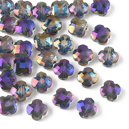 30 шт. Гальванические стеклянные бусины, Четыре листа клевера, граненые