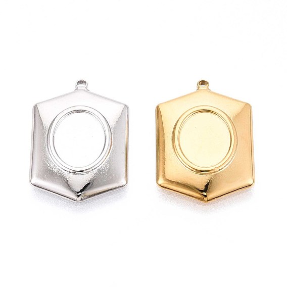 304 Настройки кабошон из нержавеющей стали кулон, ионное покрытие (ip), шестиугольник