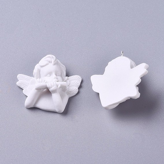 Resin Pendants, with Platinum Plated Iron Screw Eye Pin Peg Bails, Angel