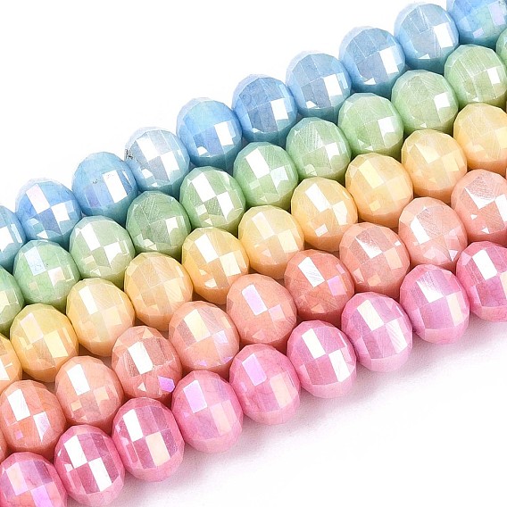 Антикоррозийные гальванические стеклянные бусины, имитация драгоценных камней, рондель, с покрытием AB цвета, граненые, два тона