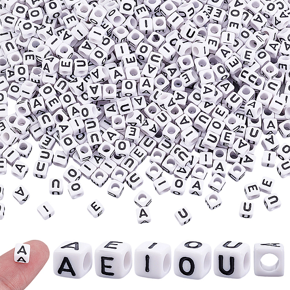 600шт 5 стили акриловые горизонтальные бусины с буквами, куб с буквой aeoiu
