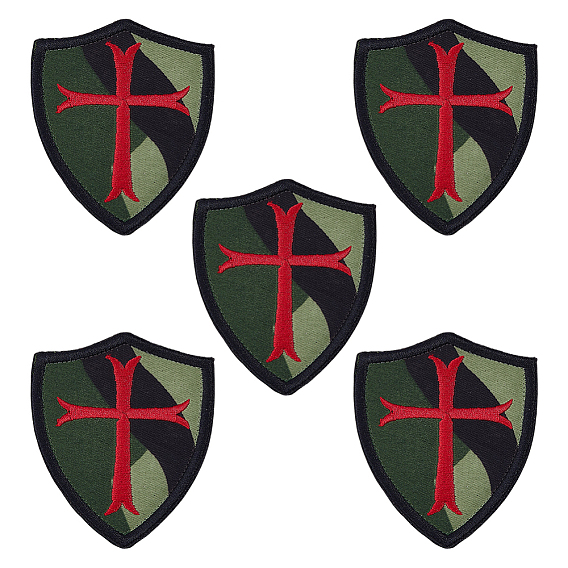 5Pcs Polyester Camouflage Shield Cross Embroidered Patch, Tactical Badge with Hook & Loop Backing