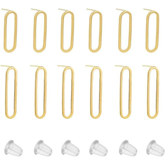 12шт. 2 латунные овальные серьги-гвоздики с 925 серебряными штифтами для женщин