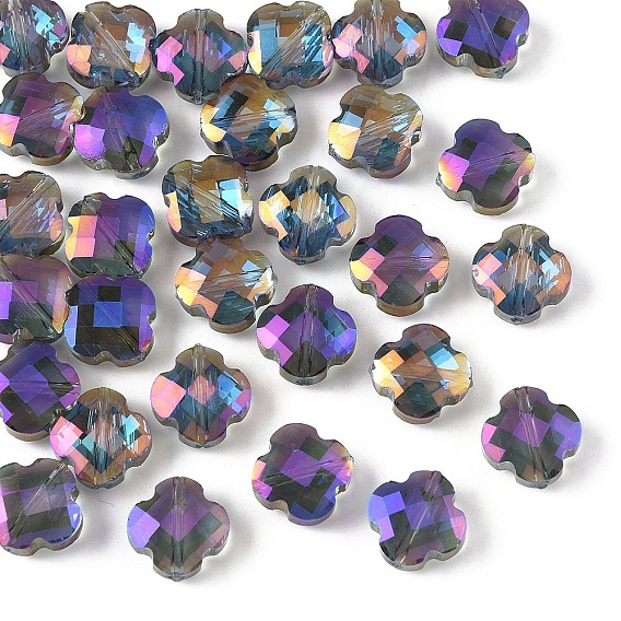 30 шт. Гальванические стеклянные бусины, Четыре листа клевера, граненые