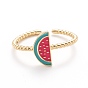 Brass Enamel Cuff Rings, Open Rings, Long-Lasting Plated, Watermelon, Golden