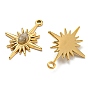 Mixed Stone Sun Pendants, Sun Charms with Ion Plating(IP) Real 24K Gold Plated 316 Stainless Steel Findings