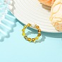 Adjustable Natural Amber Finger Rings, Stretch Rings, with Shell Pearl Beads and Rack Plating Brass Spacer Beads