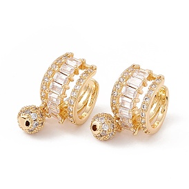 Clear Cubic Zirconia Cuff Earrings with Round Ball Charm, Brass Wide Chunky Rings for Women, Lead Free & Cadmium Free