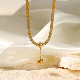 Fashionable Stainless Steel Necklace with Round Pendant and 14K Gold Lock, Versatile for Women