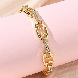 Браслет из овальных звеньев с прозрачным кубическим цирконием, украшения из латуни для женщин, без кадмия и без свинца, долговечный, стойки покрытие