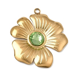 304 Stainless Steel Rhinestone Pendants, Flower Charms