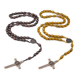 Wood Beads Pendant Necklaces, Jewely for Unisex, Alloy Cross