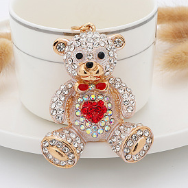 Cute key chain mobile phone pendant diamond-encrusted cartoon love bear metal key chain pendant gift ideas