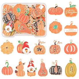 30pcs 15 pendentifs en alliage émaillé doré pour le jour de Thanksgiving, citrouille