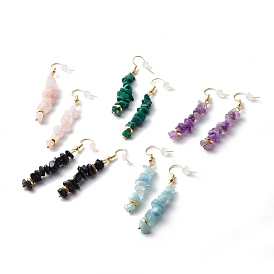 Natural Mixed Chip Gemstone Dangle Earring, with Brass Earring Hook