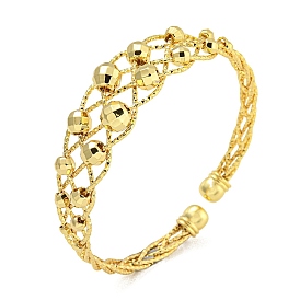 Rack Plating Brass Beaded Cuff Bangles, Cadmium Free & Lead Free, Long-Lasting Plated