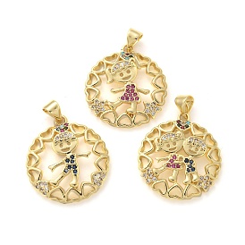 Латунные микро проложить кубического циркония подвески, плоский круглый с мальчиком девочкой, стойки покрытие, долговечный, без свинца и без кадмия