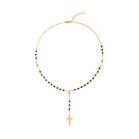 Ожерелье в стиле бохо-шик с длинной кисточкой и бирюзовым крестом из бисера