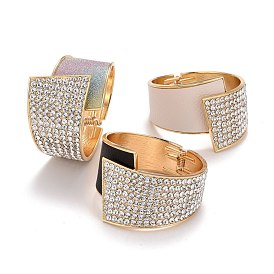 Crystal Rhinestone Chunky Wrap Wide Cuff Bangle, Hinged Open Bangle with PU Leather for Women, Light Gold