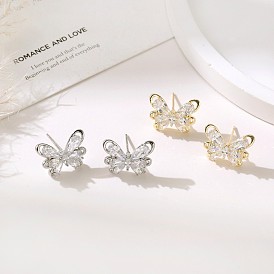 Серьги-гвоздики из циркония, бабочка