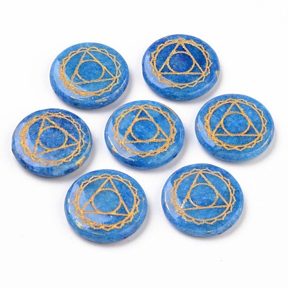 Cuentas de jade blanco natural, ningún agujero, redondo y plano con chakra, teñido